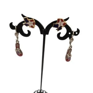 Texas State Flag Studs and Enamel Flip Flop Dangle Earrings Set Red White Blue